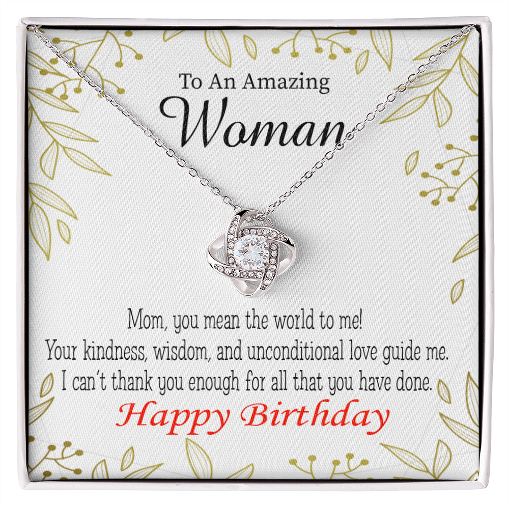 To My Mom Birthday Message You Mean The World to Me Infinity Knot Necklace Message Card-Express Your Love Gifts