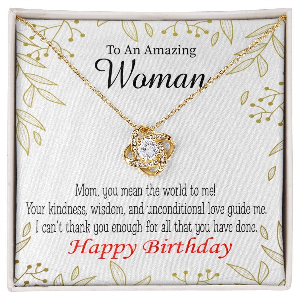 To My Mom Birthday Message You Mean The World to Me Infinity Knot Necklace Message Card-Express Your Love Gifts