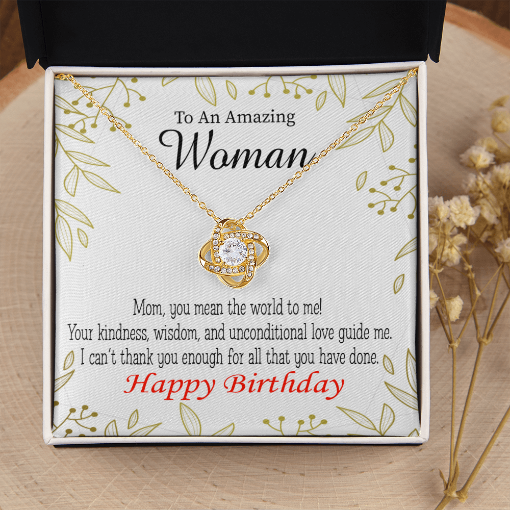 To My Mom Birthday Message You Mean The World to Me Infinity Knot Necklace Message Card-Express Your Love Gifts