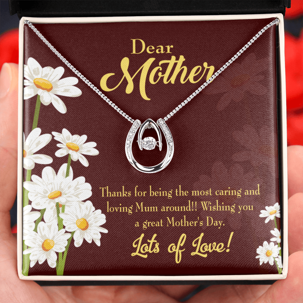 To My Mom Caring and Loving Lucky Horseshoe Necklace Message Card 14k w CZ Crystals-Express Your Love Gifts