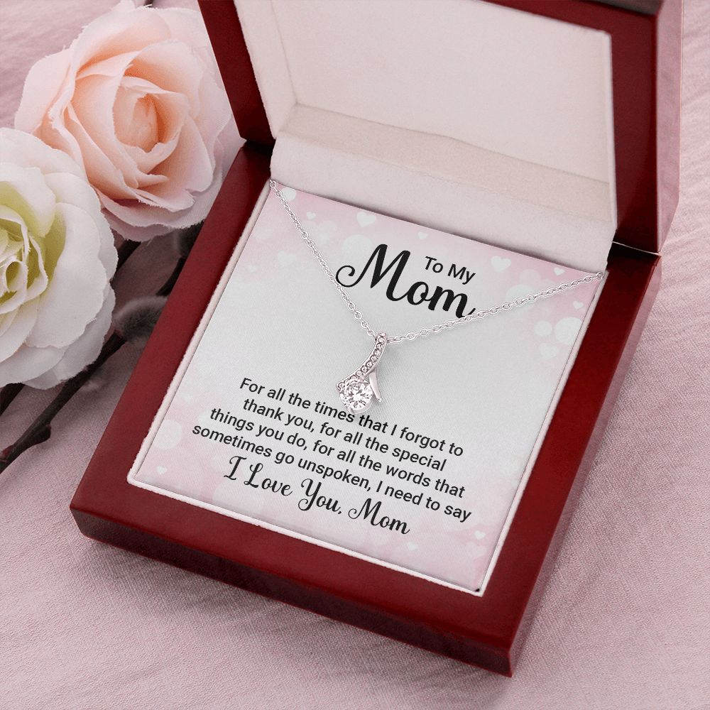 To My Mom For All The Times Alluring Ribbon Necklace Message Card-Express Your Love Gifts