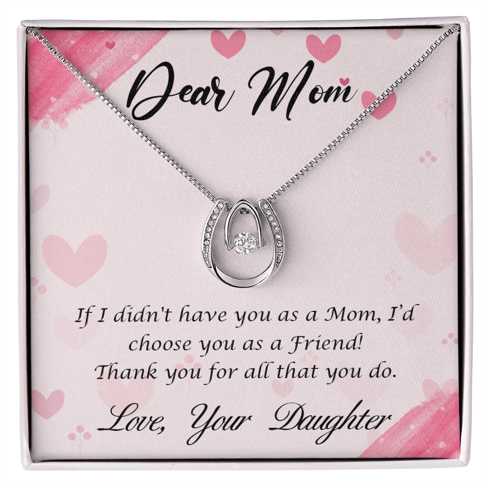 TO My Mom Happy Mother’s Day! Lucky Horseshoe Necklace Message Card 14k w CZ Crystals-Express Your Love Gifts