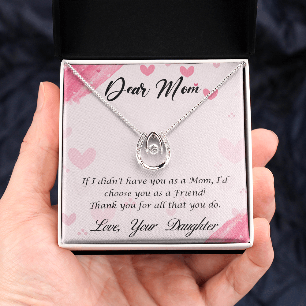 TO My Mom Happy Mother’s Day! Lucky Horseshoe Necklace Message Card 14k w CZ Crystals-Express Your Love Gifts