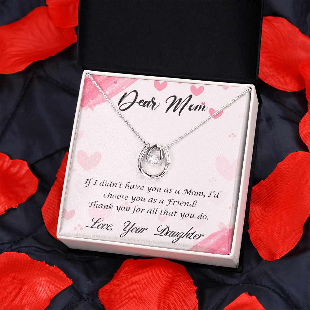 TO My Mom Happy Mother’s Day! Lucky Horseshoe Necklace Message Card 14k w CZ Crystals-Express Your Love Gifts