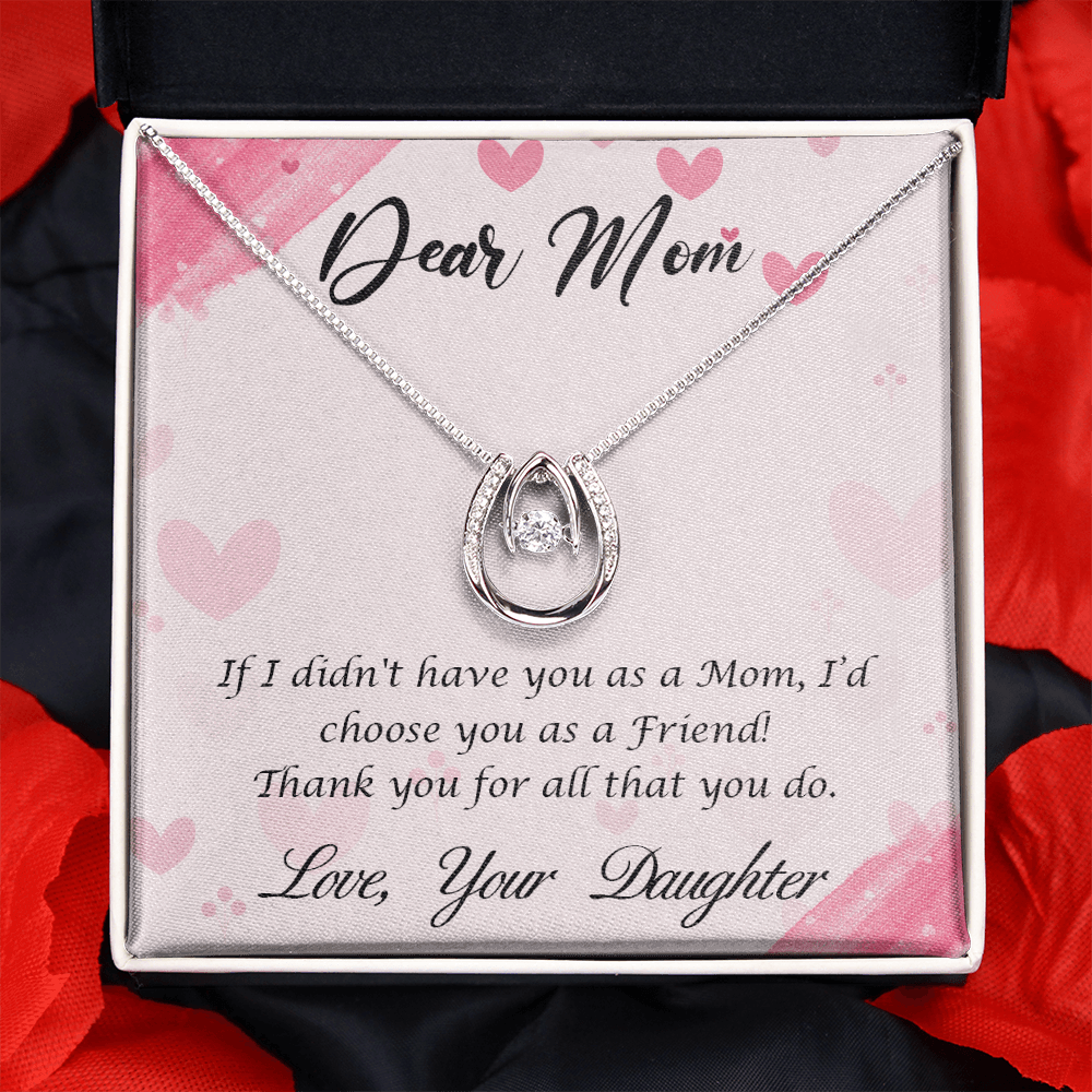 TO My Mom Happy Mother’s Day! Lucky Horseshoe Necklace Message Card 14k w CZ Crystals-Express Your Love Gifts