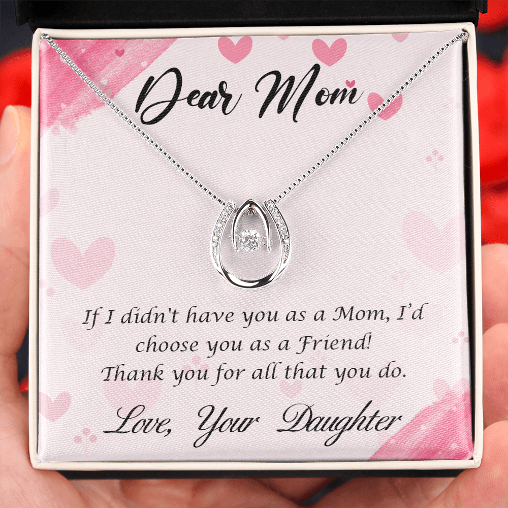 TO My Mom Happy Mother’s Day! Lucky Horseshoe Necklace Message Card 14k w CZ Crystals-Express Your Love Gifts