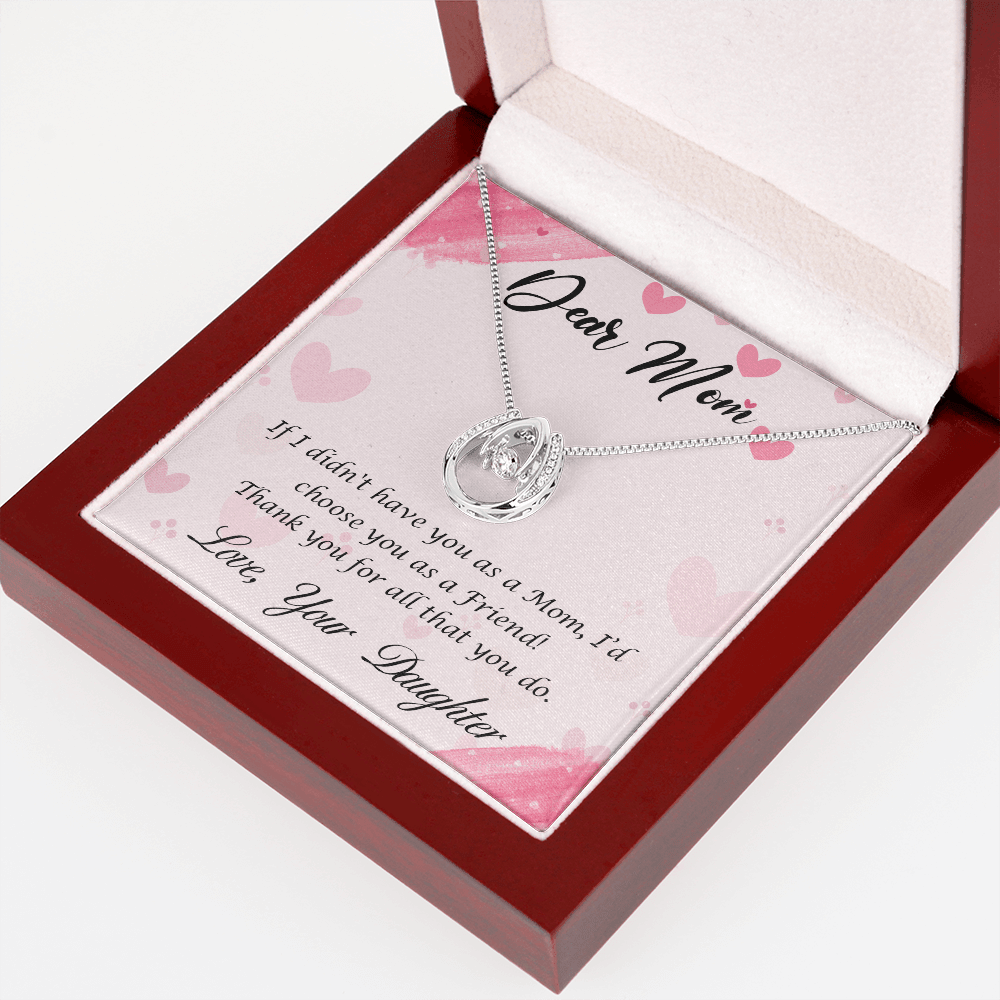 TO My Mom Happy Mother’s Day! Lucky Horseshoe Necklace Message Card 14k w CZ Crystals-Express Your Love Gifts