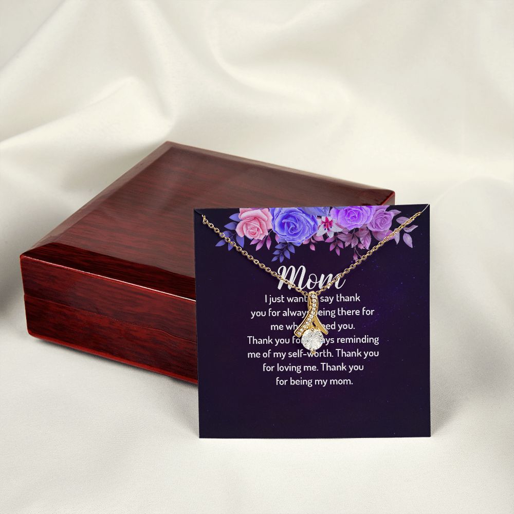 To My Mom I Just Want to Say Thank You Alluring Ribbon Necklace Message Card-Express Your Love Gifts