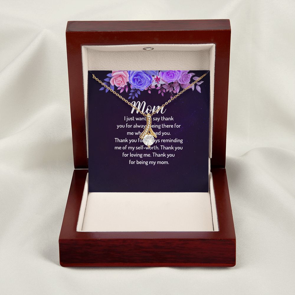 To My Mom I Just Want to Say Thank You Alluring Ribbon Necklace Message Card-Express Your Love Gifts