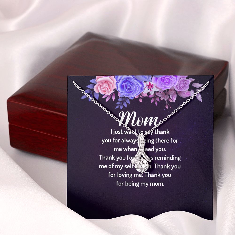 To My Mom I Just Want to Say Thank You Alluring Ribbon Necklace Message Card-Express Your Love Gifts