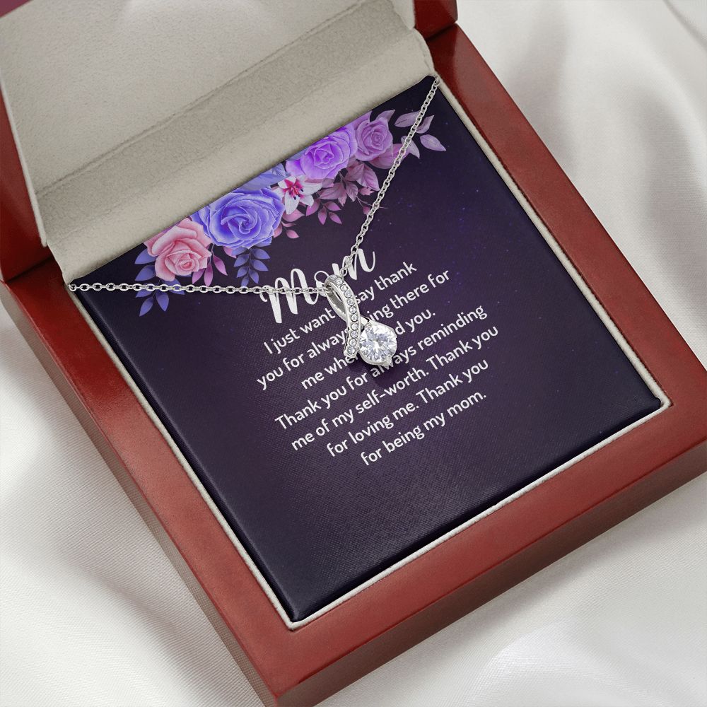 To My Mom I Just Want to Say Thank You Alluring Ribbon Necklace Message Card-Express Your Love Gifts