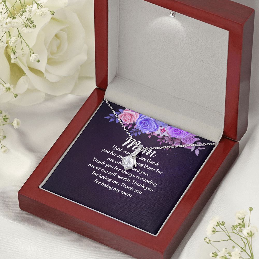 To My Mom I Just Want to Say Thank You Alluring Ribbon Necklace Message Card-Express Your Love Gifts