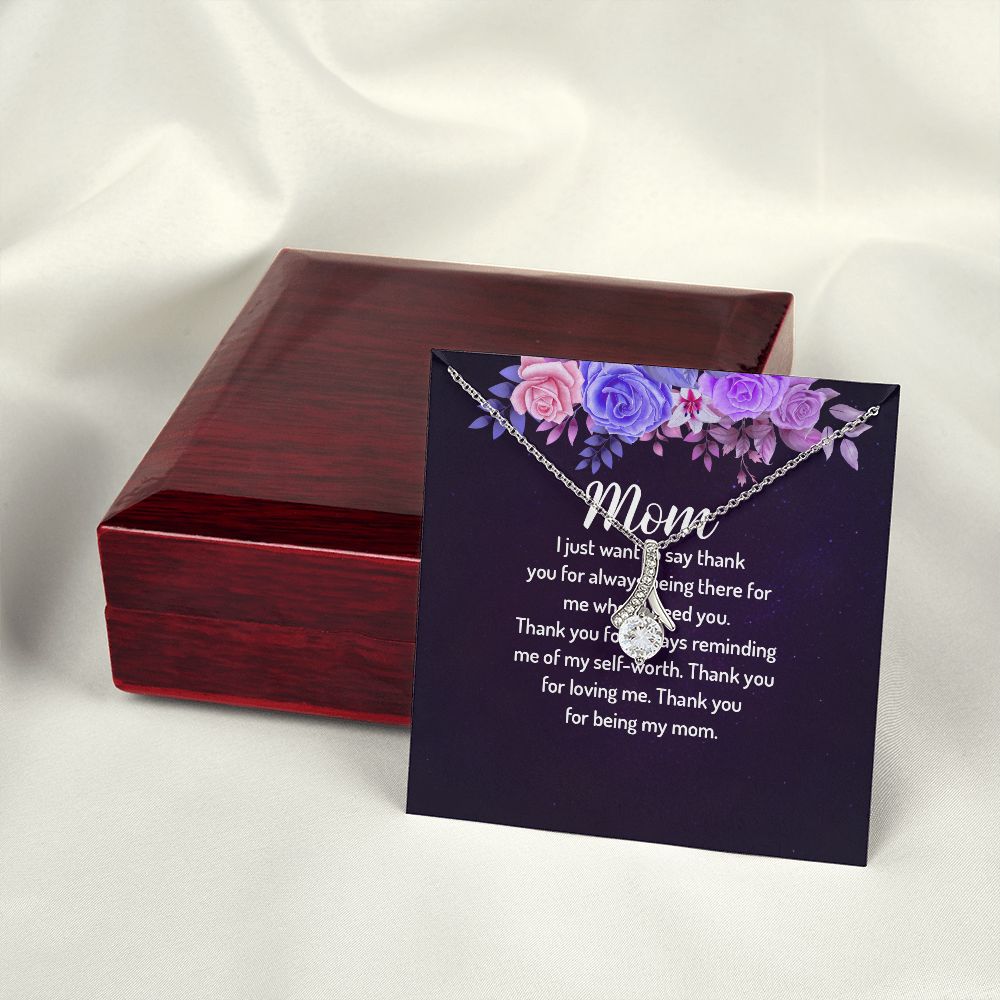 To My Mom I Just Want to Say Thank You Alluring Ribbon Necklace Message Card-Express Your Love Gifts