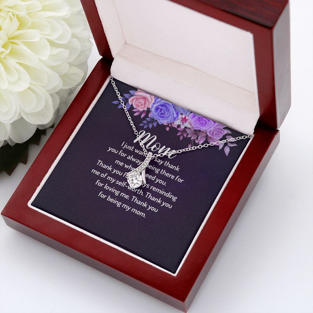 To My Mom I Just Want to Say Thank You Alluring Ribbon Necklace Message Card-Express Your Love Gifts