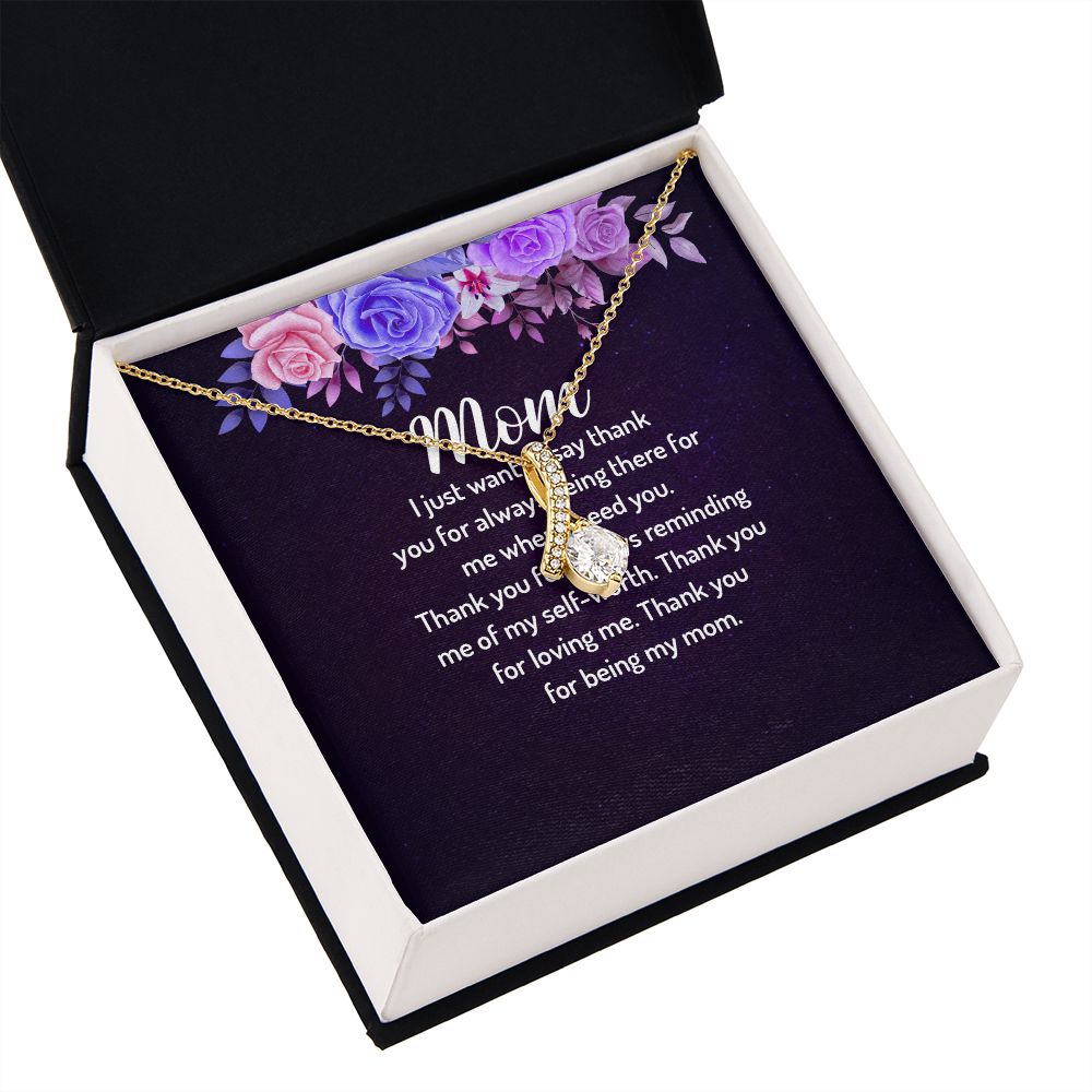 To My Mom I Just Want to Say Thank You Alluring Ribbon Necklace Message Card-Express Your Love Gifts