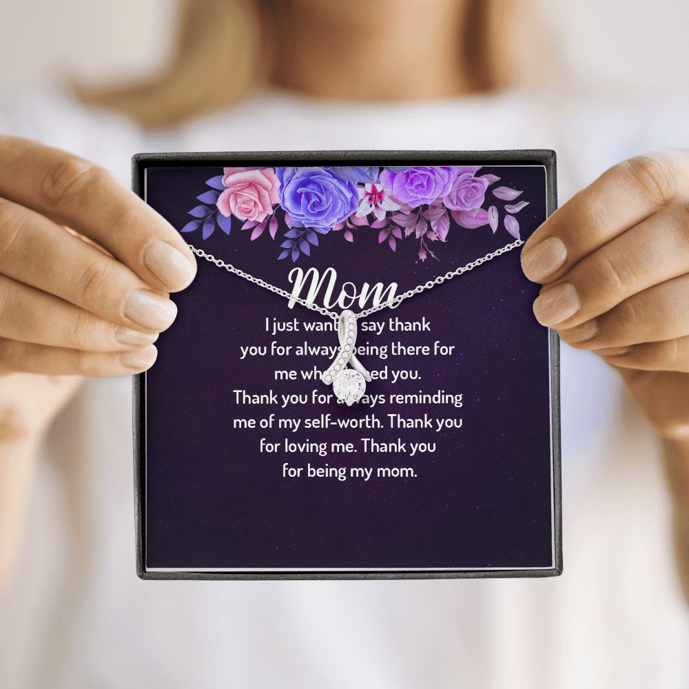 To My Mom I Just Want to Say Thank You Alluring Ribbon Necklace Message Card-Express Your Love Gifts