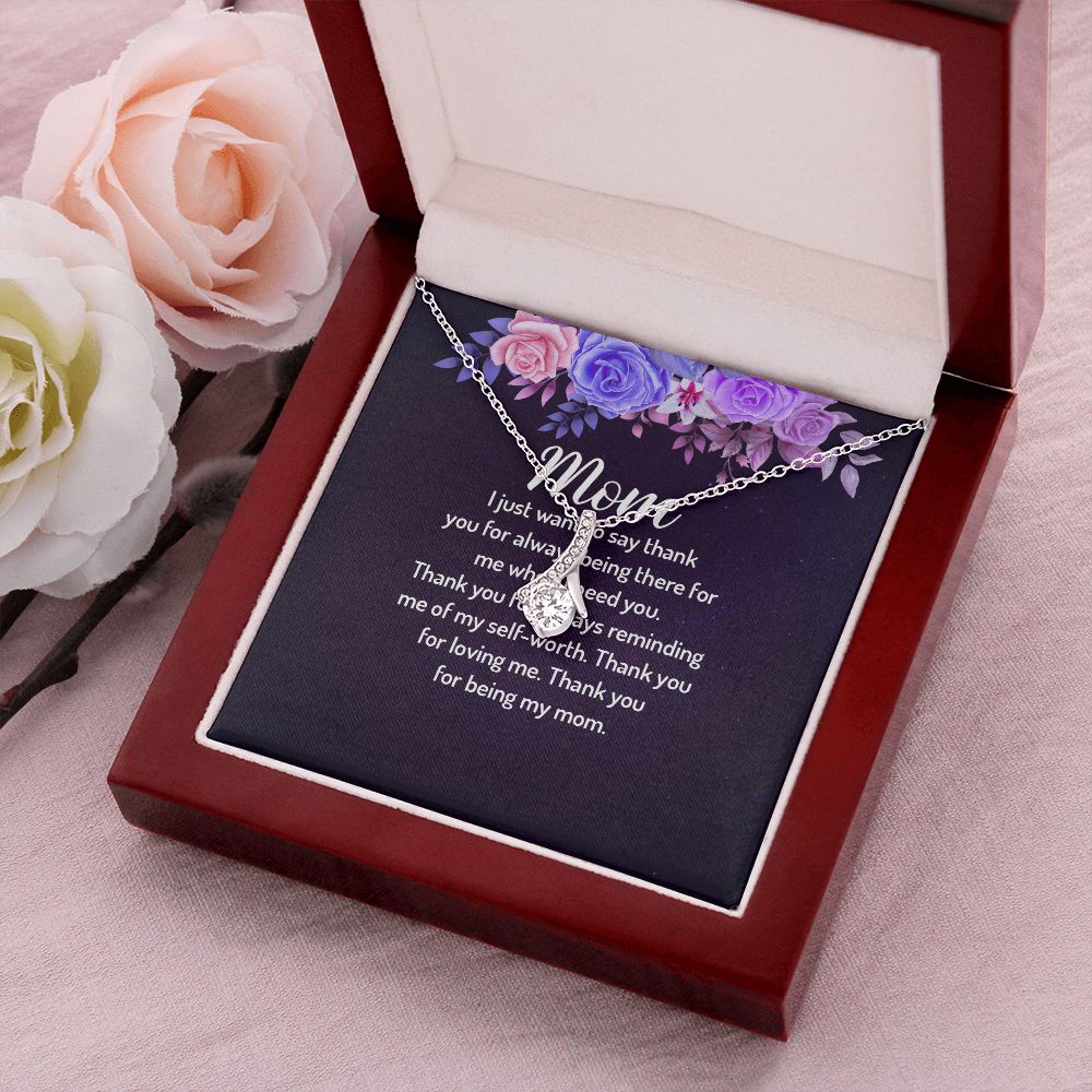 To My Mom I Just Want to Say Thank You Alluring Ribbon Necklace Message Card-Express Your Love Gifts