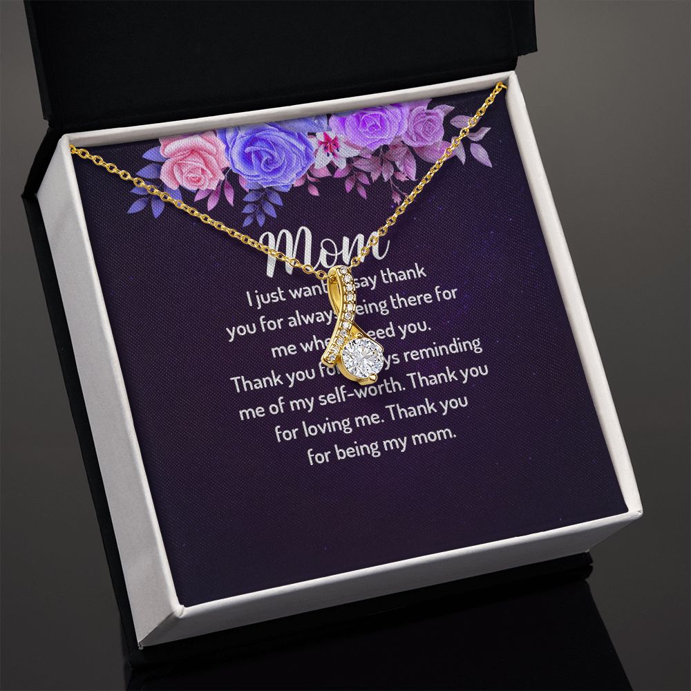 To My Mom I Just Want to Say Thank You Alluring Ribbon Necklace Message Card-Express Your Love Gifts