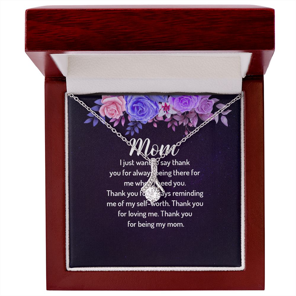 To My Mom I Just Want to Say Thank You Alluring Ribbon Necklace Message Card-Express Your Love Gifts