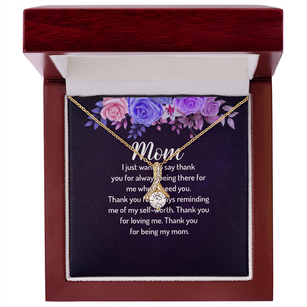 To My Mom I Just Want to Say Thank You Alluring Ribbon Necklace Message Card-Express Your Love Gifts