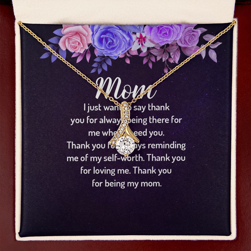 To My Mom I Just Want to Say Thank You Alluring Ribbon Necklace Message Card-Express Your Love Gifts