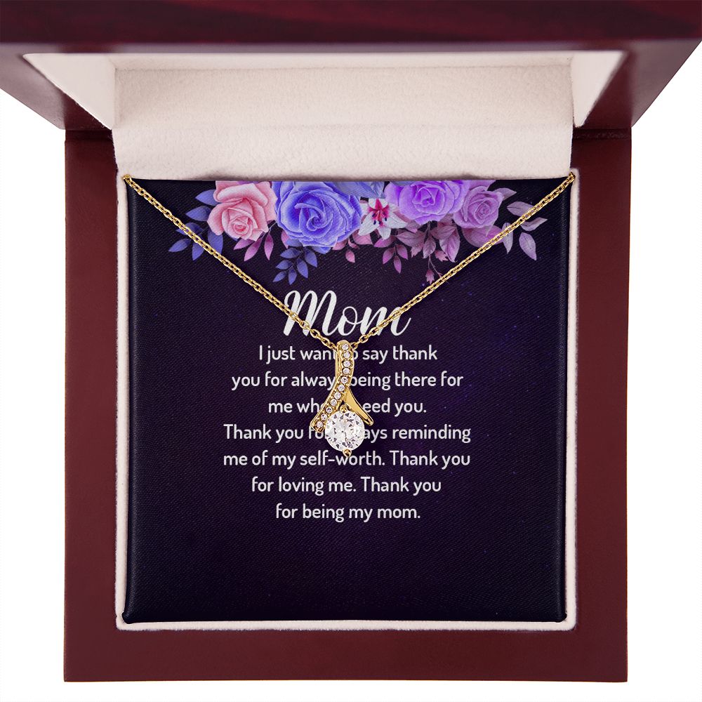 To My Mom I Just Want to Say Thank You Alluring Ribbon Necklace Message Card-Express Your Love Gifts