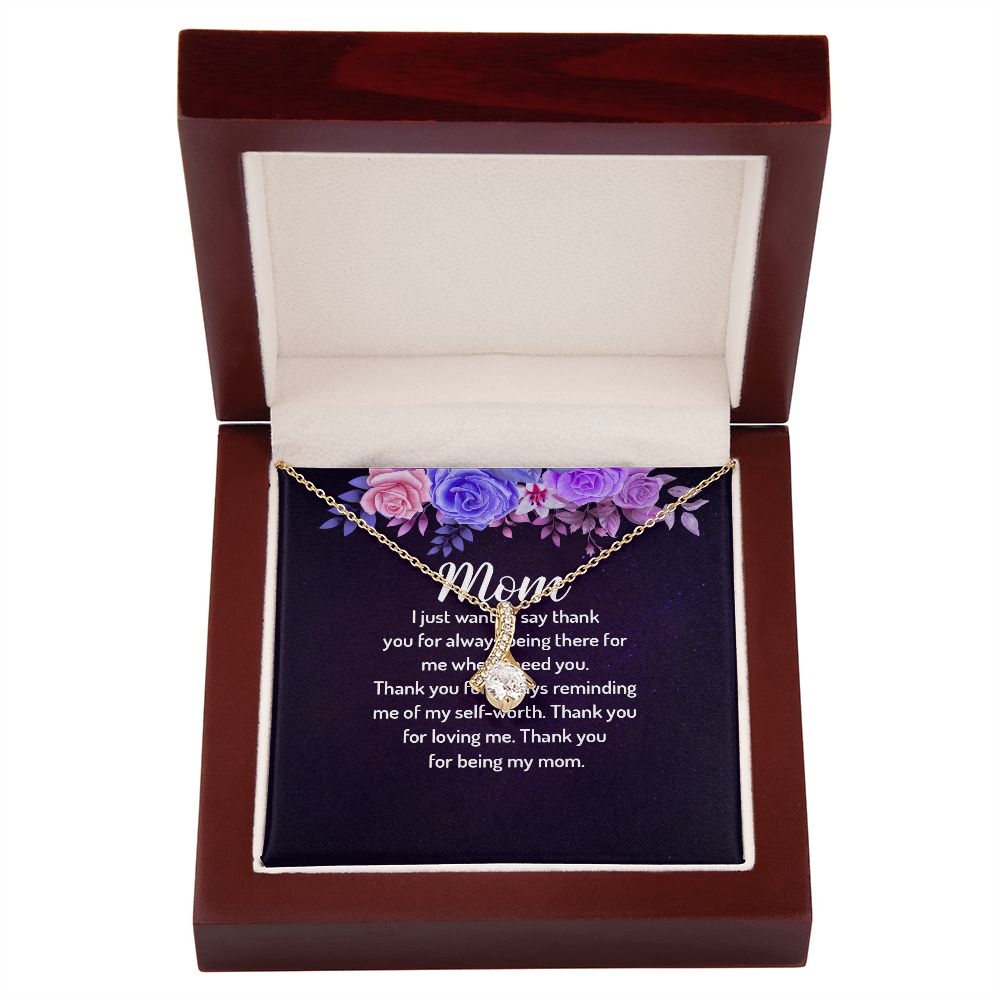 To My Mom I Just Want to Say Thank You Alluring Ribbon Necklace Message Card-Express Your Love Gifts