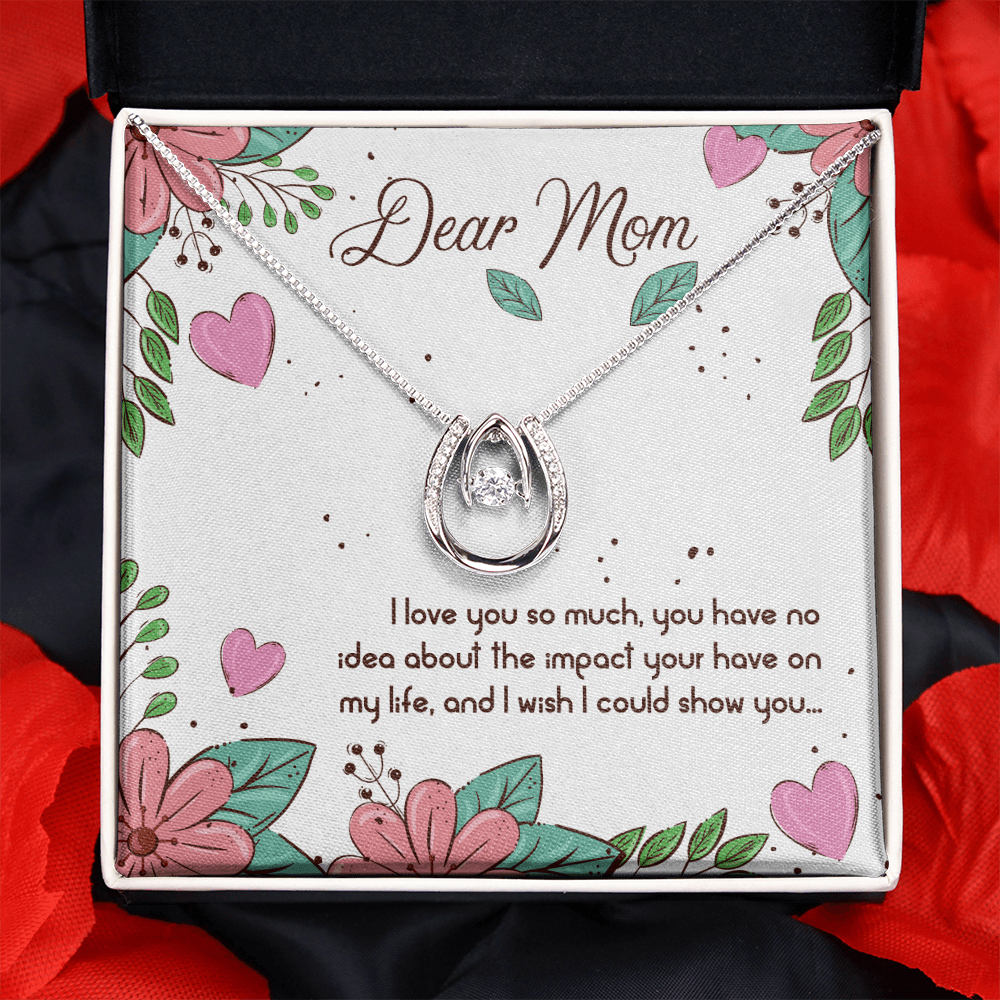 To My Mom I Love You So Much Lucky Horseshoe Necklace Message Card 14k w CZ Crystals-Express Your Love Gifts