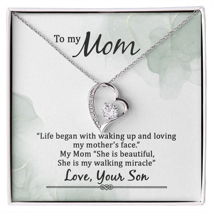 To My Mom Life Began With Walking Up Forever Necklace w Message Card-Express Your Love Gifts