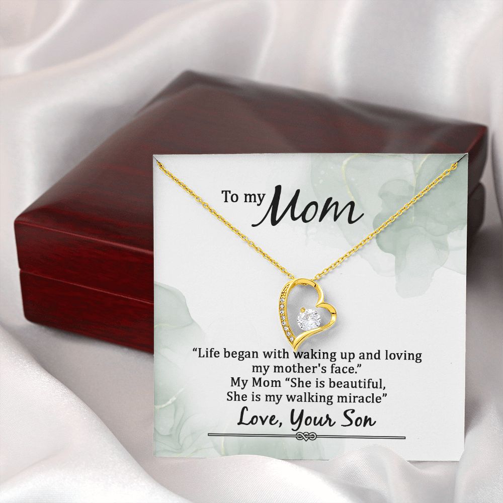 To My Mom Life Began With Walking Up Forever Necklace w Message Card-Express Your Love Gifts