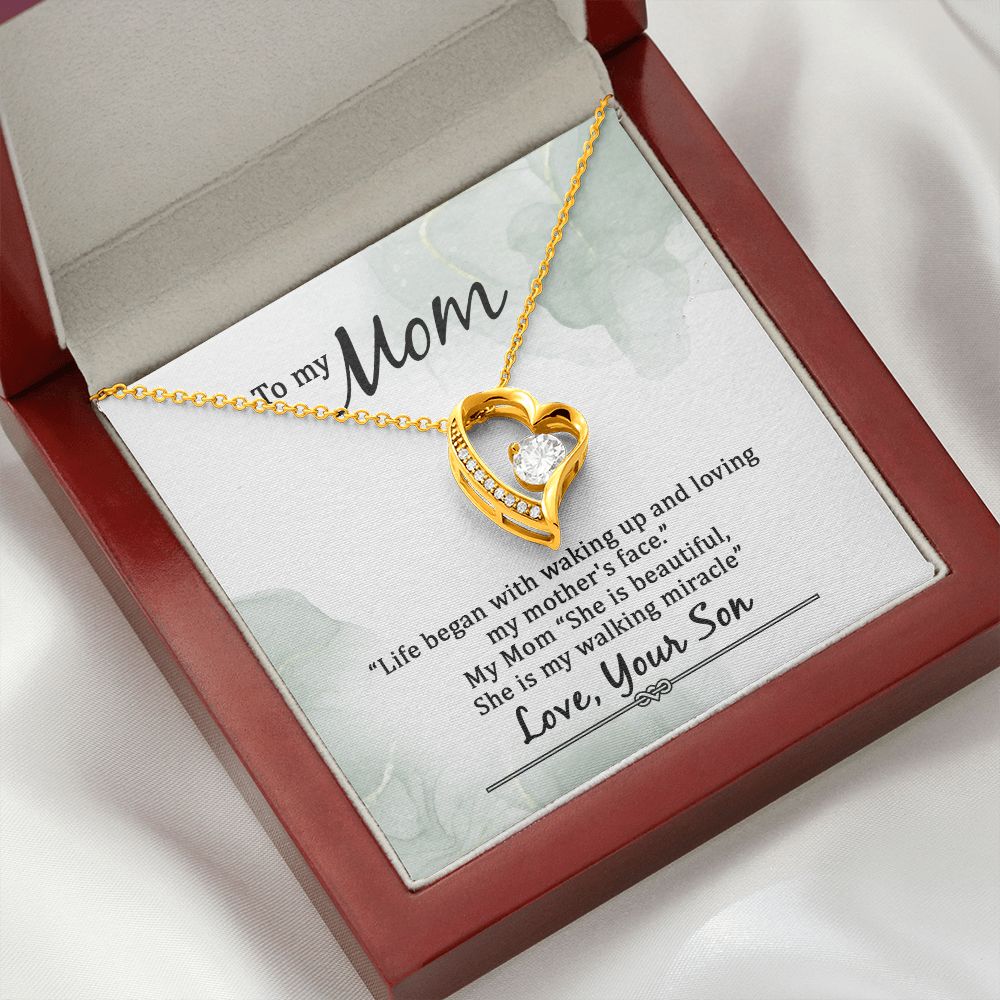 To My Mom Life Began With Walking Up Forever Necklace w Message Card-Express Your Love Gifts