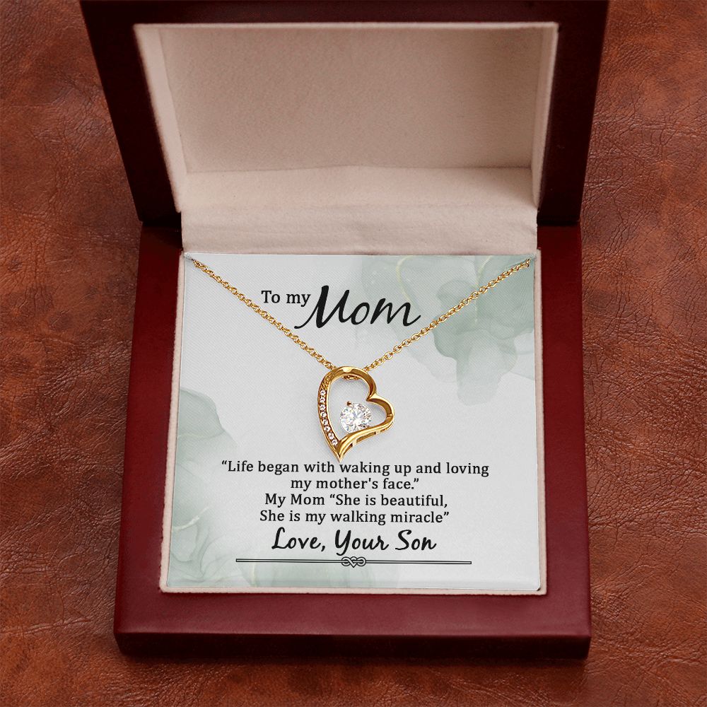 To My Mom Life Began With Walking Up Forever Necklace w Message Card-Express Your Love Gifts