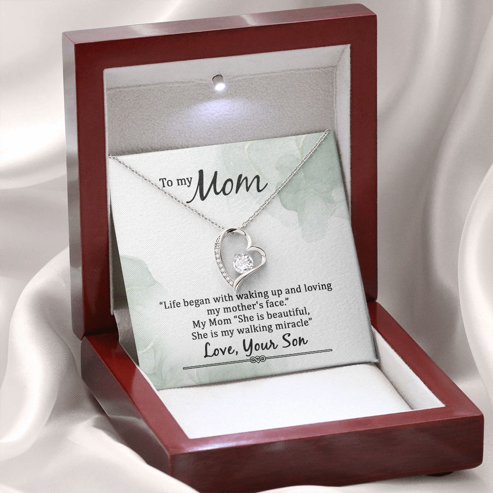 To My Mom Life Began With Walking Up Forever Necklace w Message Card-Express Your Love Gifts