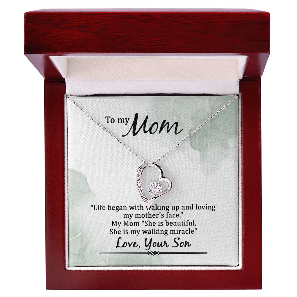 To My Mom Life Began With Walking Up Forever Necklace w Message Card-Express Your Love Gifts