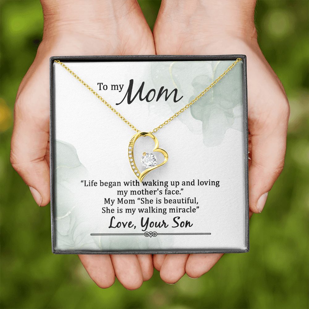 To My Mom Life Began With Walking Up Forever Necklace w Message Card-Express Your Love Gifts