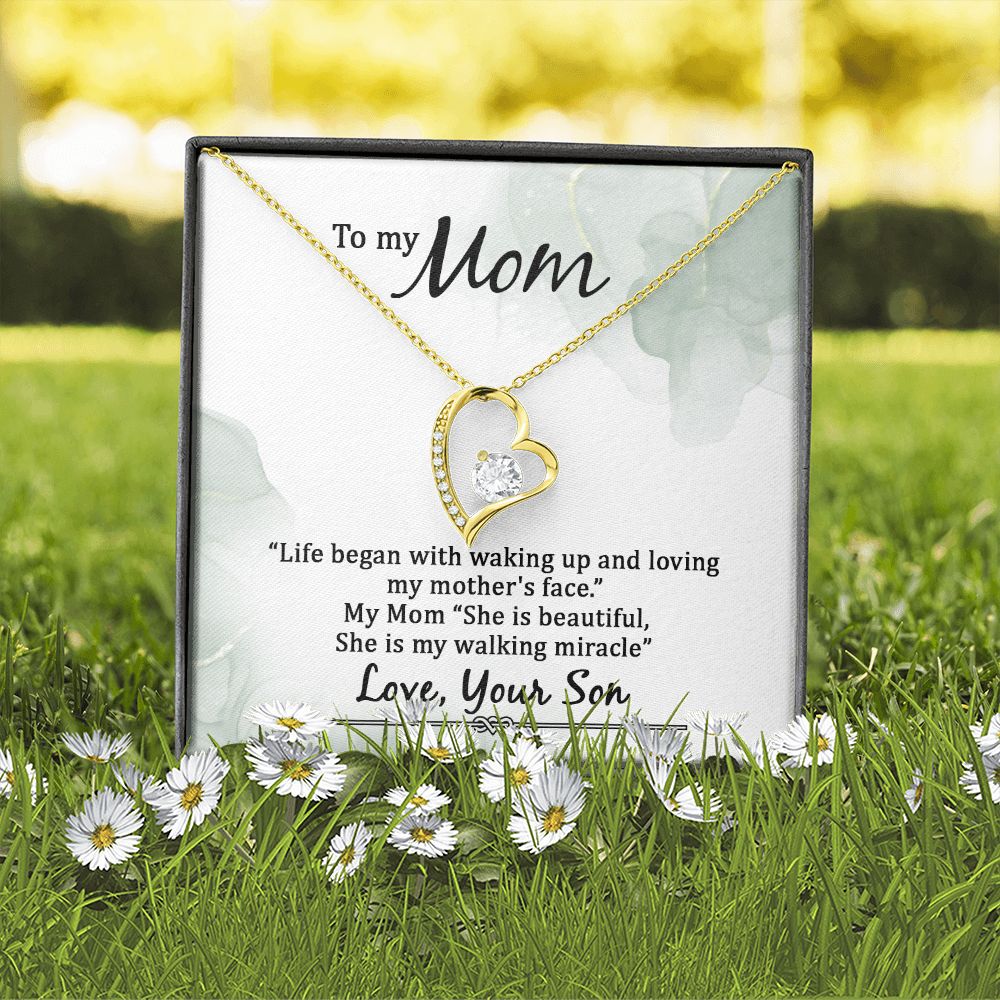 To My Mom Life Began With Walking Up Forever Necklace w Message Card-Express Your Love Gifts