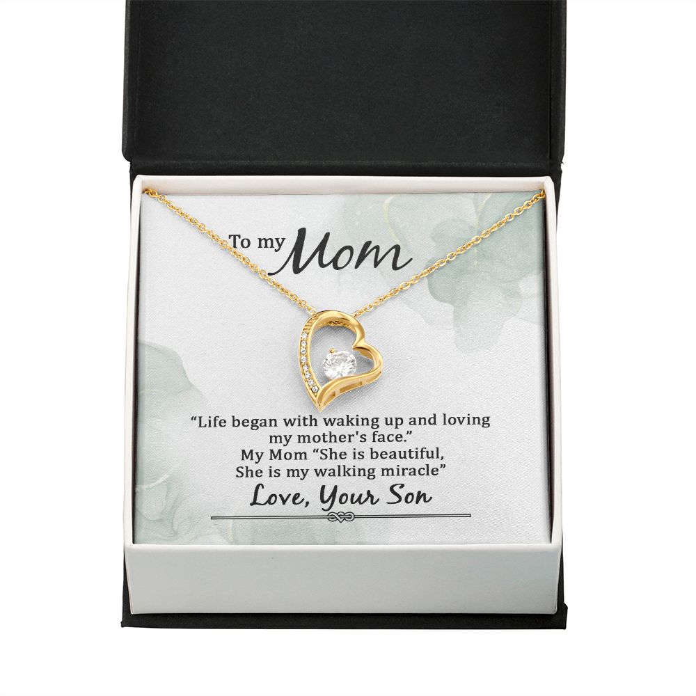 To My Mom Life Began With Walking Up Forever Necklace w Message Card-Express Your Love Gifts