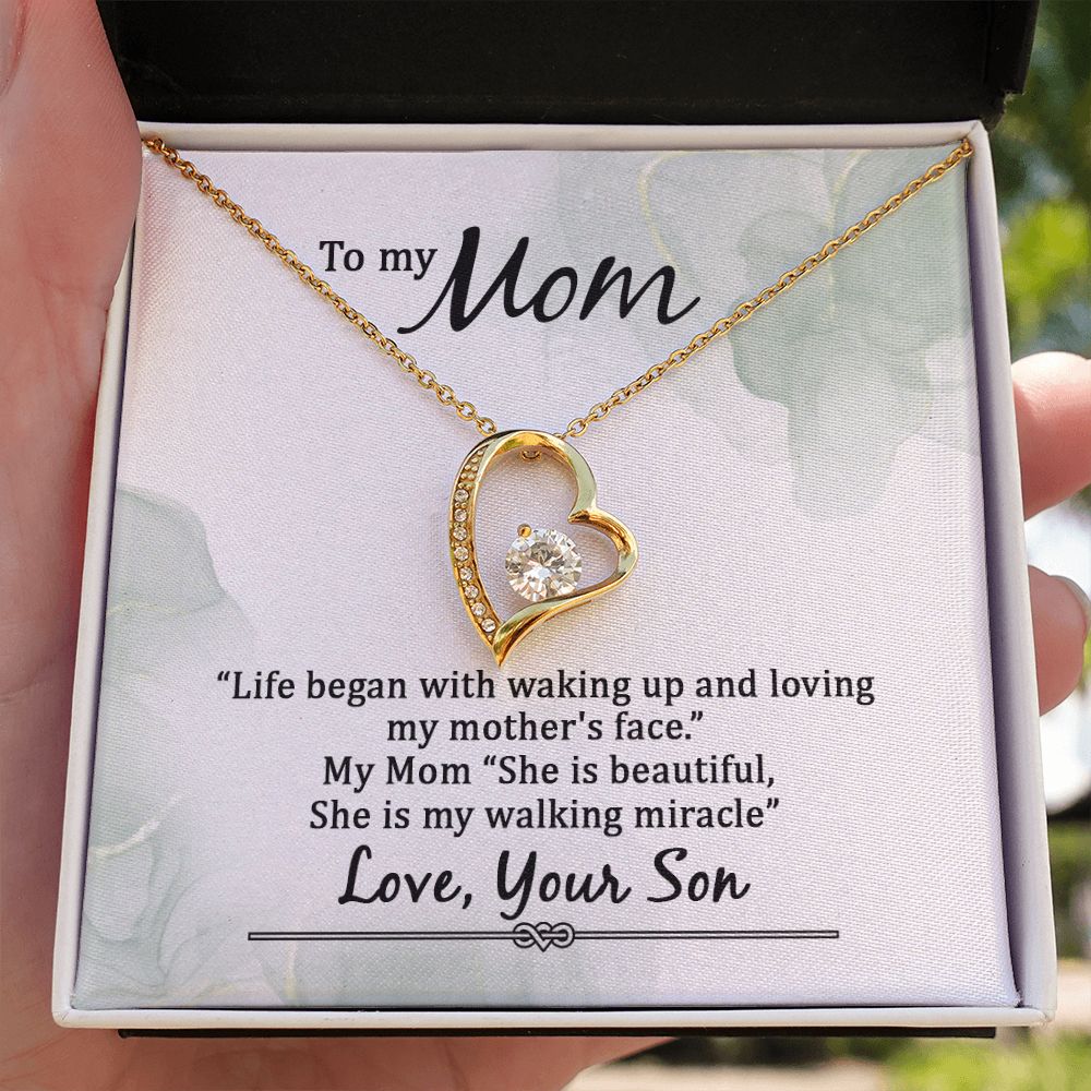 To My Mom Life Began With Walking Up Forever Necklace w Message Card-Express Your Love Gifts