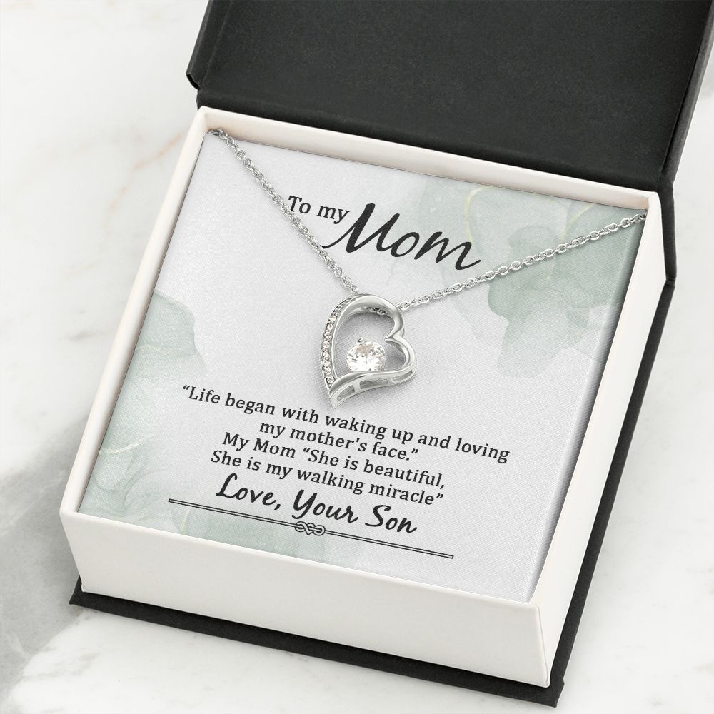 To My Mom Life Began With Walking Up Forever Necklace w Message Card-Express Your Love Gifts