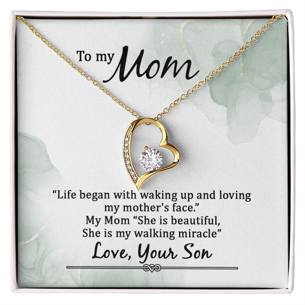 To My Mom Life Began With Walking Up Forever Necklace w Message Card-Express Your Love Gifts