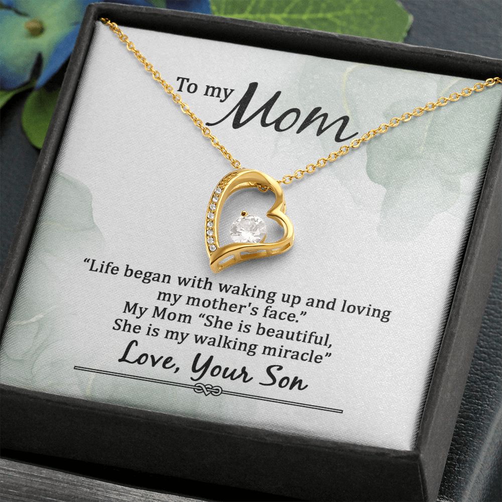 To My Mom Life Began With Walking Up Forever Necklace w Message Card-Express Your Love Gifts