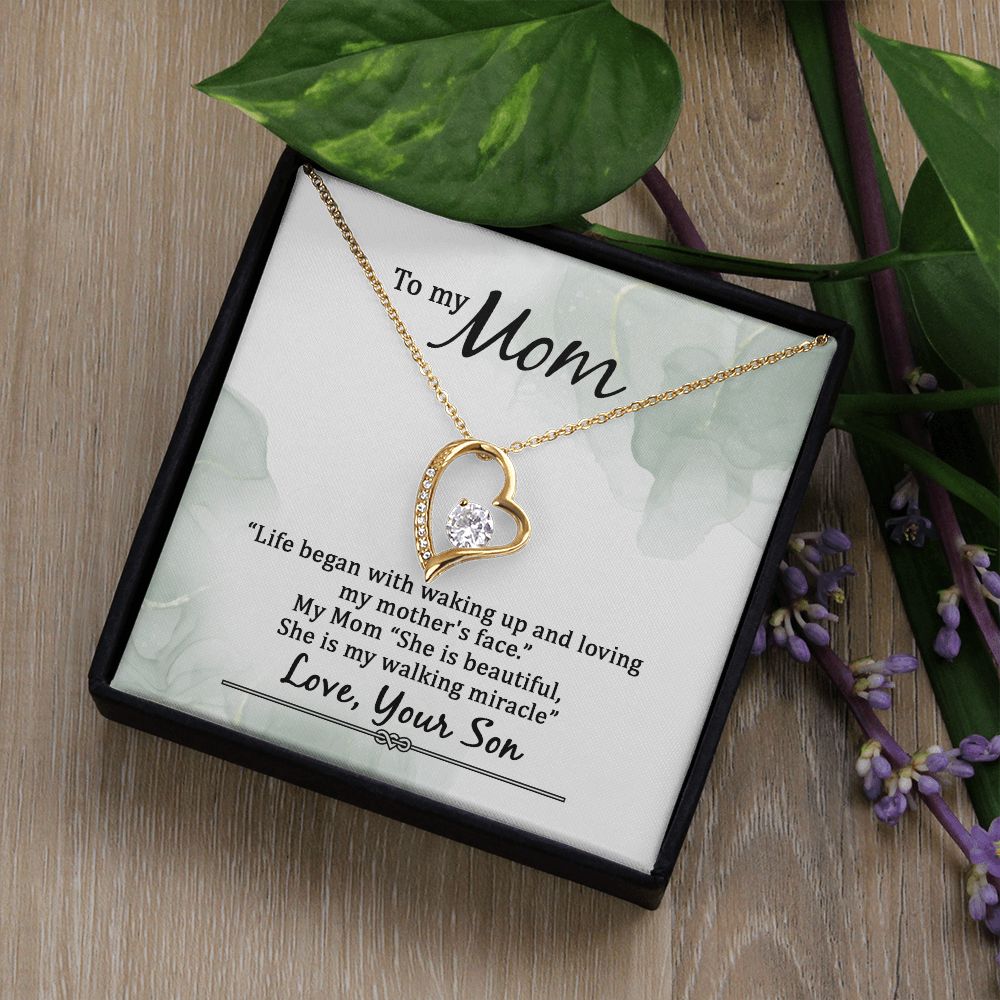 To My Mom Life Began With Walking Up Forever Necklace w Message Card-Express Your Love Gifts