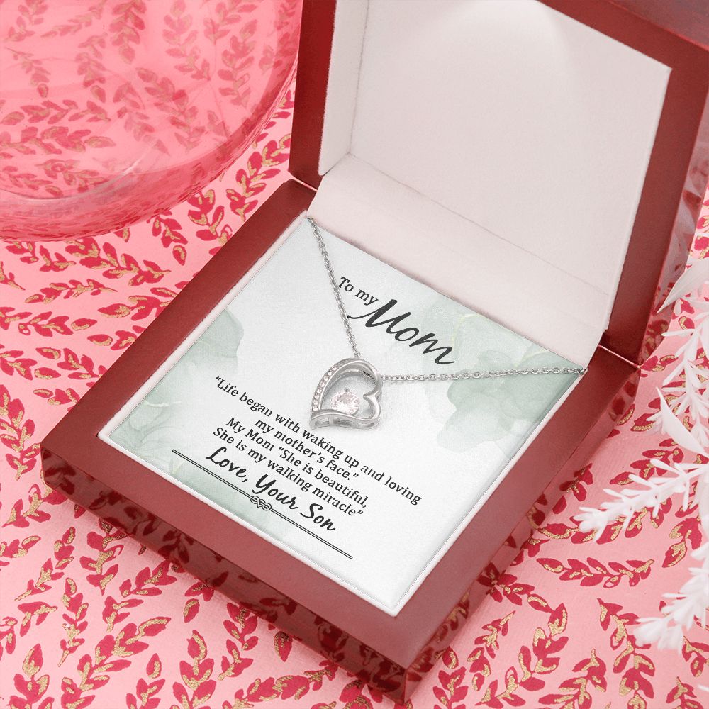 To My Mom Life Began With Walking Up Forever Necklace w Message Card-Express Your Love Gifts