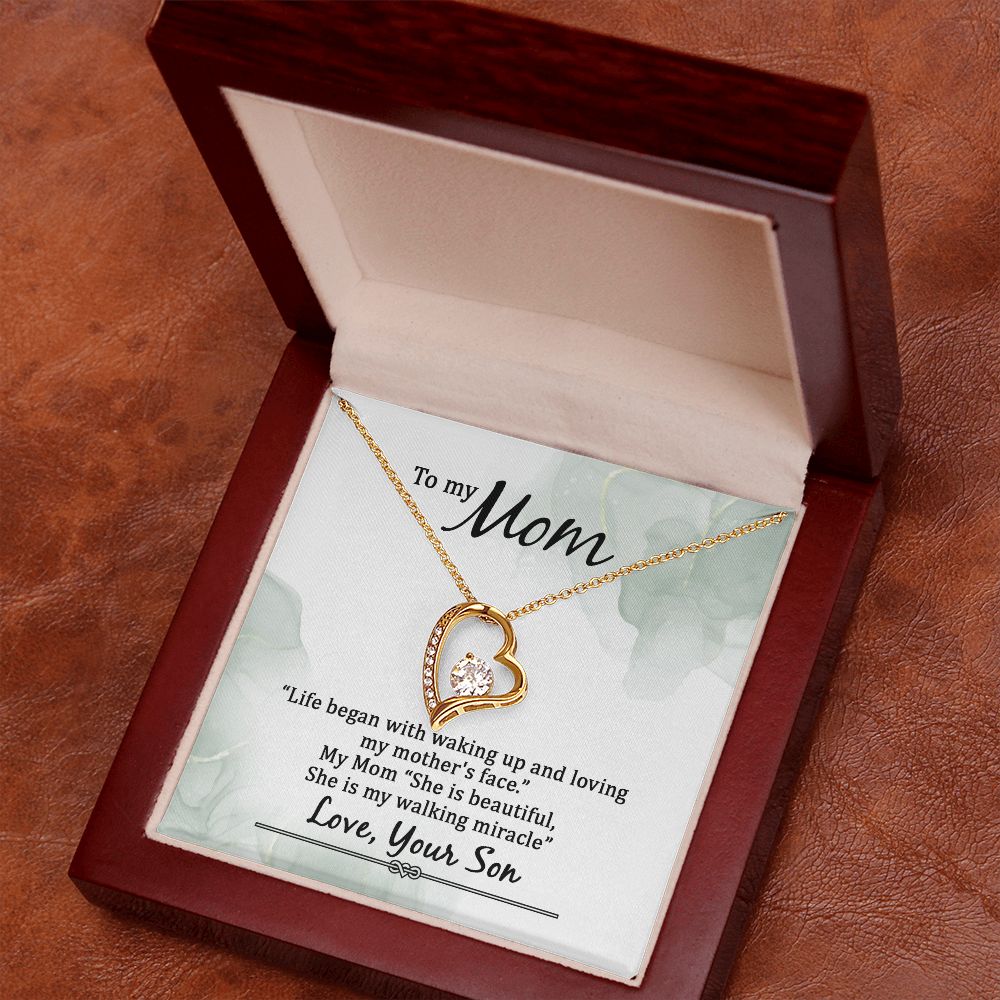 To My Mom Life Began With Walking Up Forever Necklace w Message Card-Express Your Love Gifts