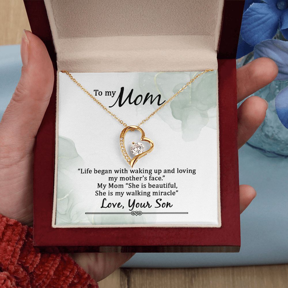 To My Mom Life Began With Walking Up Forever Necklace w Message Card-Express Your Love Gifts