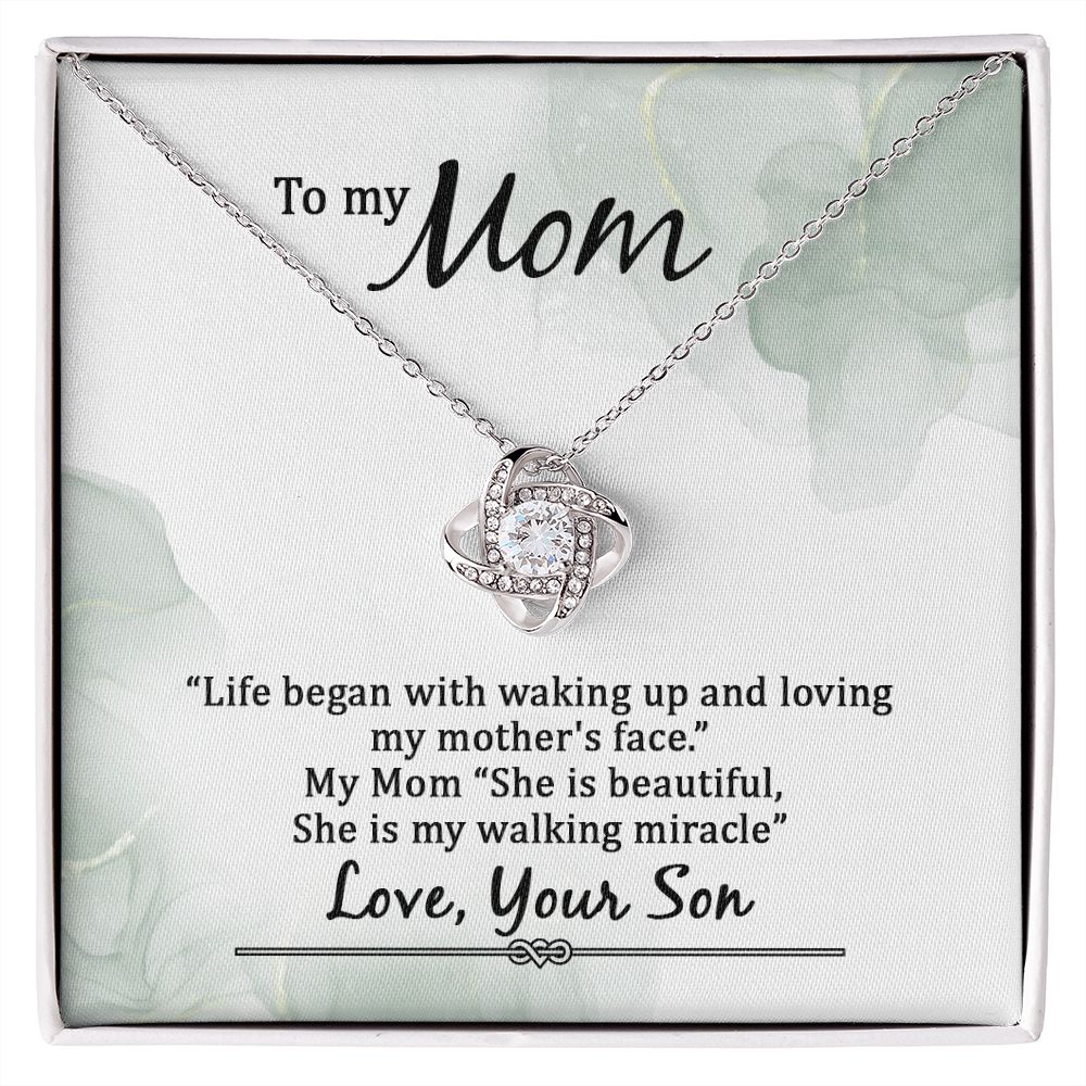 To My Mom Life Began With Walking Up Infinity Knot Necklace Message Card-Express Your Love Gifts