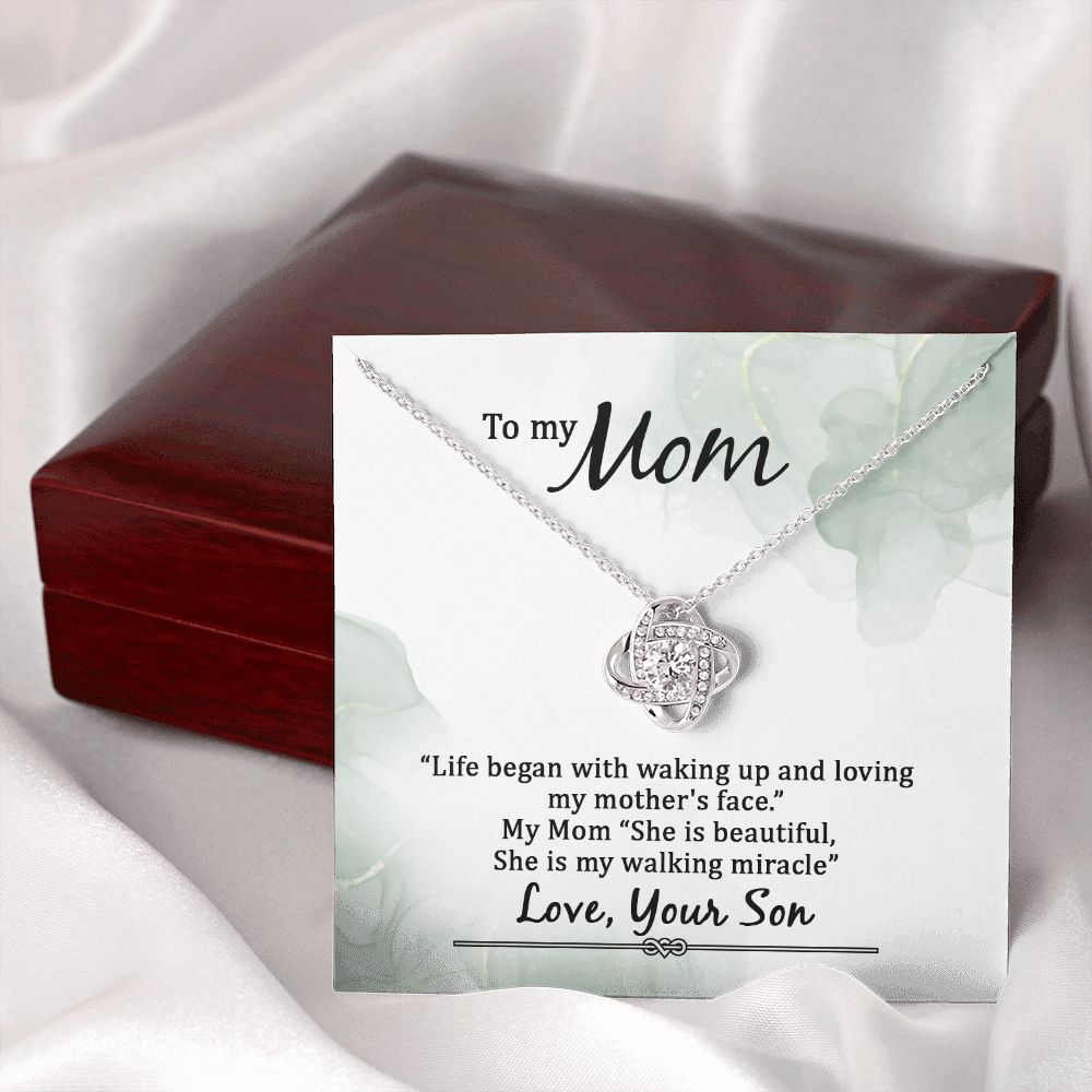 To My Mom Life Began With Walking Up Infinity Knot Necklace Message Card-Express Your Love Gifts