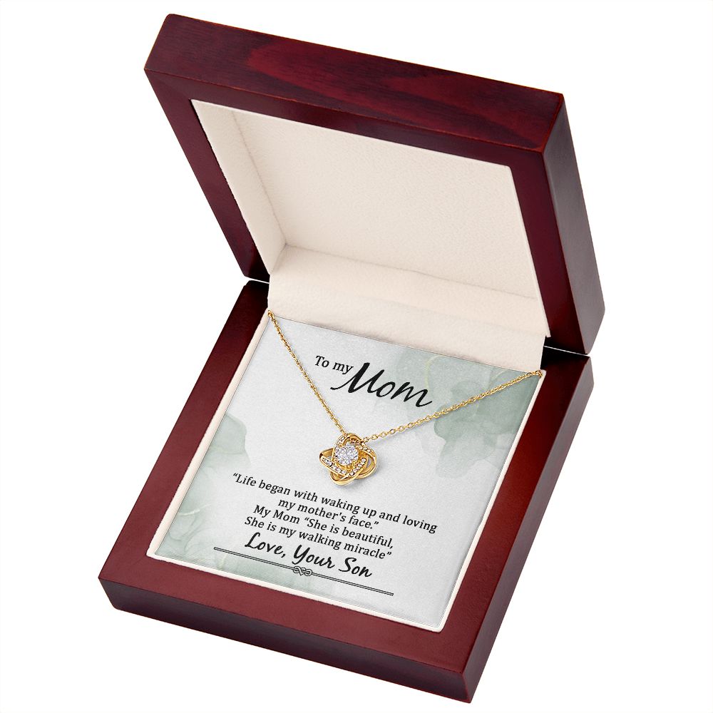 To My Mom Life Began With Walking Up Infinity Knot Necklace Message Card-Express Your Love Gifts