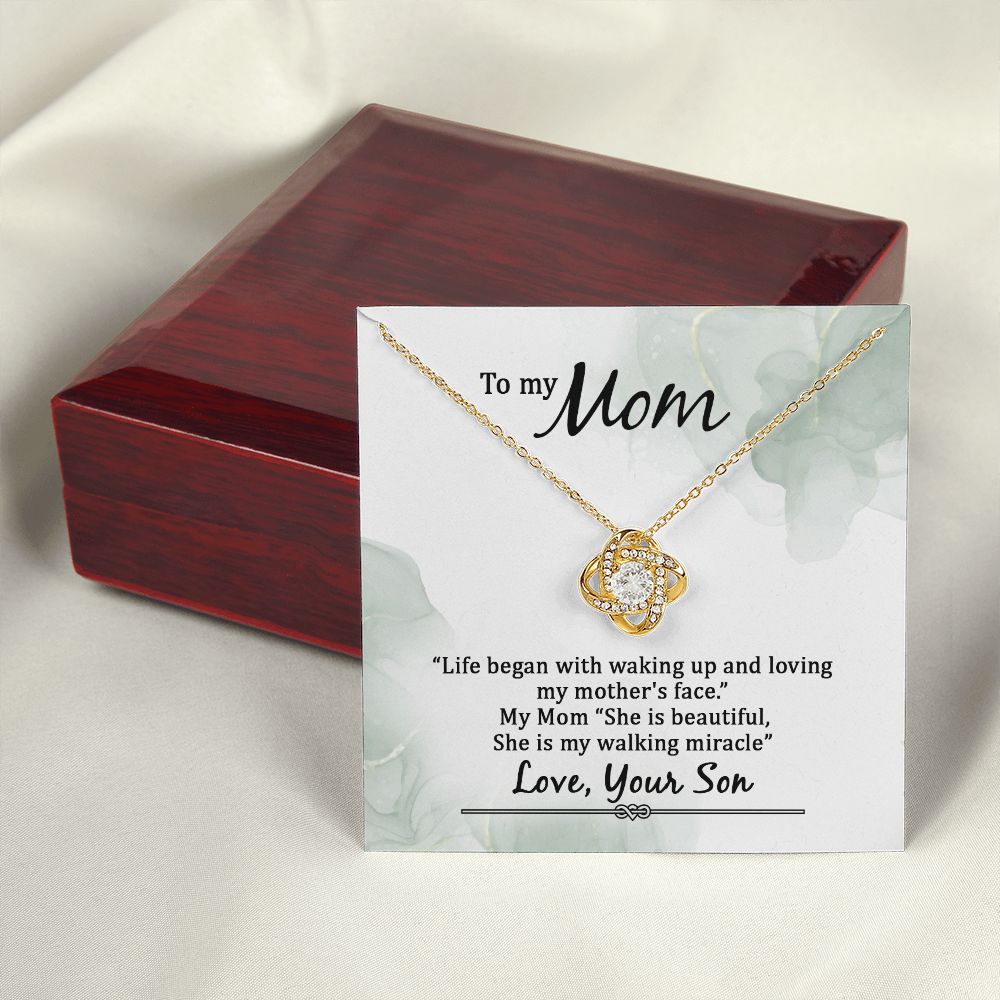 To My Mom Life Began With Walking Up Infinity Knot Necklace Message Card-Express Your Love Gifts