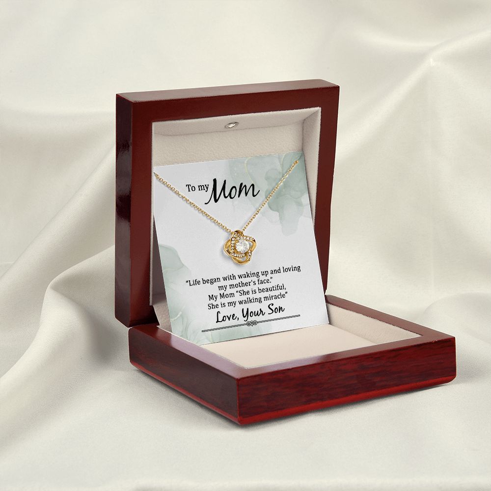 To My Mom Life Began With Walking Up Infinity Knot Necklace Message Card-Express Your Love Gifts